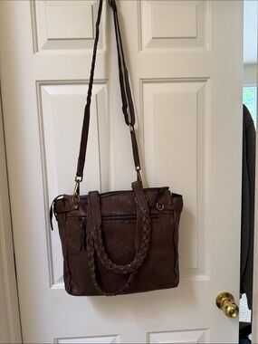 Saddler Sweden Chocolate Brown Leather Expandable Boho Tote Crossbody Bag